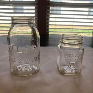 Vintage Glass Mason Jars. Hazel Atlas Pair. Excellent condition.
